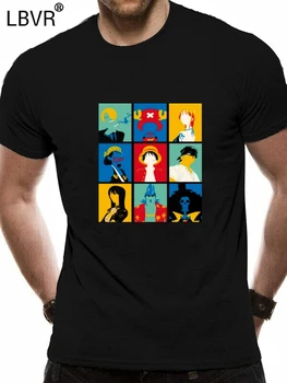 Jeden Kus Pop T Shirt Mužov Tričko Anime T Shirt Zoro Luff Pirát Rodiny Topy Tees Najnovšie Japonsko Štýl Oblečenie Bavlnené Tkaniny Čierna