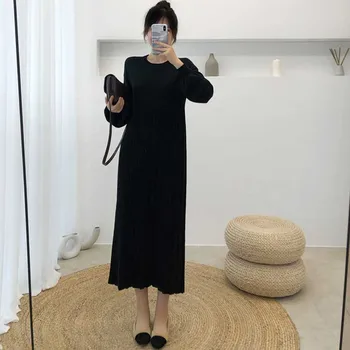 Jednodielne dámske Zabezpečovacie Voľné Šaty kórejský Elegantná Dáma Knitt Svetre 2020 Zimné Ženy Dlhé Rukávy Šaty Midi Šaty