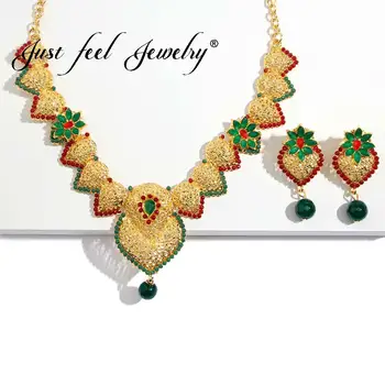 JEDNODUCHO POCIT, Crystal Korálky Šperky Set Pre Ženy, Indian Svadobné Móda Imitácia Perly Zlatá Farba Dubaj Arabských Náhrdelníky Náušnice Nastaviť