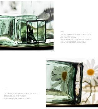 Jednoduchosť Námestie Sklenené Vázy Hrubé Nordic Obývacia Izba Vázy pre Domova Sušené kvety Fľaša Bar Dekorácie Modrá