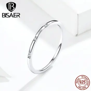 Jednoduché Anel BISAER Hot Predaj 925 Sterling Silver Stohovateľné Prst Prstene pre Ženy Kubický Zirkón Mincový Striebro Šperky ECR591