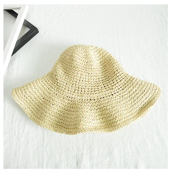Jednoduché Dievča Raffia Slnko Klobúk Široký Okraj Floppy Letné Čiapky Pre Ženy Pláž Panama Slamy Dome Vedierko Hat Femme Tieni Klobúk