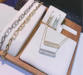Jednoduché geometrické náušnice, náramok, náhrdelník nastaviť lesklé zirkón klasické elegantné dámske šperky set