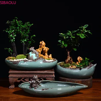 Jednoduché Kvetináče Tvorivé Keramické Čínsky Štýl Art Krytý Bonsai Kvetináče Zelených Rastlín Črepníkové Veľké Špargľa Šťavnaté Hrniec