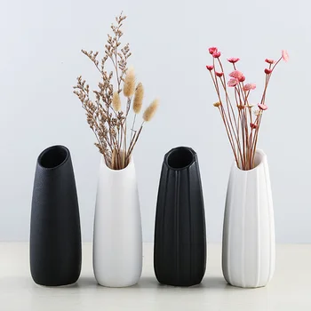 Jednoduché, moderné keramické vázy biela / čierna Európsky štýl jedálenský stôl váza domáce dekorácie módne váza, kreatívny darček