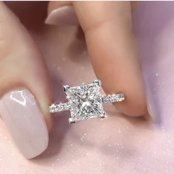 Jednoduché námestie 1ct Simulované Diamantové Prstene pre Ženy Zapojenie Svadobné Jemné šperky Emerald 925 Sterling silver krúžky prst
