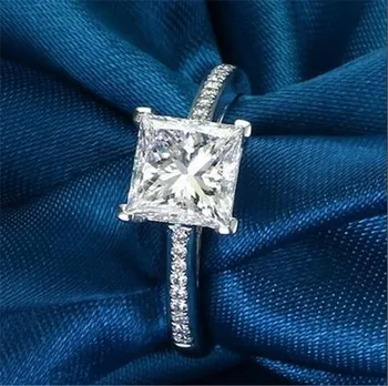 Jednoduché námestie 1ct Simulované Diamantové Prstene pre Ženy Zapojenie Svadobné Jemné šperky Emerald 925 Sterling silver krúžky prst