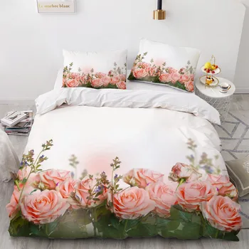 Jednoduché posteľná bielizeň Sady 3D Rastlina, Kvet Povlaky na Prikrývku Kryt Nastaviť Cumlík Posteľná obliečka na Vankúš Kráľ, Kráľovná Full Double Domov Texitle