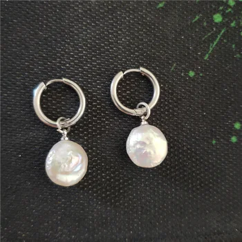 Jednoduché prírodné obyčajný prázdny sladkovodné perly perličiek kúzlo visieť prívesok charms nehrdzavejúcej ocele hoop náušnice pre ženy denne šperky