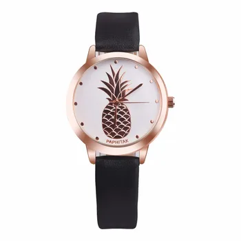 Jednoduché retro dámske hodinky, kožený remienok hodiniek darček značky PAPHITAK žien ananás umelej kože simulované quartz hodinky