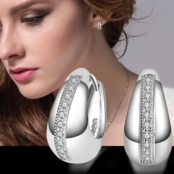 Jednoduché Strieborné Pozlátené Vložkou CZ Hoop Náušnice pre Ženy Klasické ucho Šperky Darček DropShipping