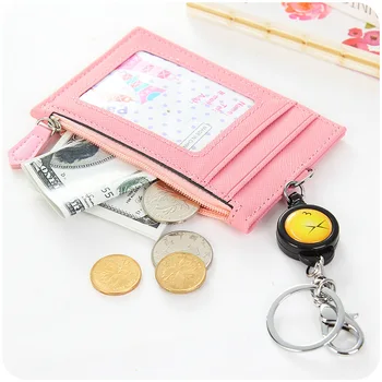 Jednofarebné kožené peňaženky držiteľa karty ženy úverové autobus ID karty, vrecko na zips na mince peňaženky keychain dieťa slim mince kabelku prípade