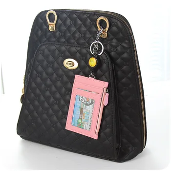Jednofarebné kožené peňaženky držiteľa karty ženy úverové autobus ID karty, vrecko na zips na mince peňaženky keychain dieťa slim mince kabelku prípade