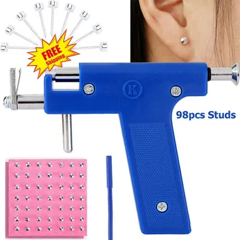 Jednorazové Sterilné Ear Piercing Tool Kit Ucha, Nosa Telo Pupka Piercing Zbraň S Ušiach Štuple Nástroj s 98pcs Uchu, Gombíky, Šperky Nástroj