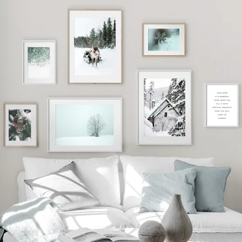 Jeleň Borovicovom Lese Strom Snehu Zmysel Zimné Wall Art Plátno Na Maľovanie Nordic Plagáty A Potlačou Obrazov Na Stenu Pre Obývacia Izba Dekor