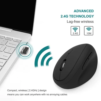 Jelly Špirála Ergonomická Myš Pravej Ruke 2,4 GHz Bezdrôtového pripojenia Vertikálna Myš pre PC, Notebook Optická Myš 800/1200/1600 DPI 6 Tlačidiel