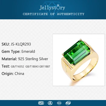 Jellystory Luxusné Krúžok pre Mužov 925 sterling silver s obdĺžnik emerald drahokam šperky nastaviteľné prstene, svadobné party dary