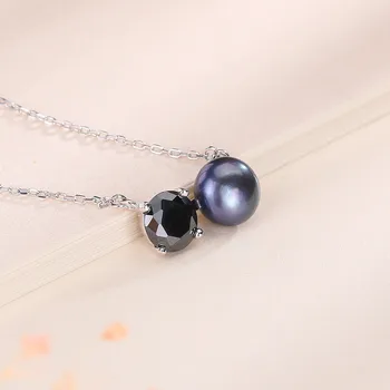Jellystory trendy 925 sterling silver jemné šperky náhrdelník s black pearl obsidian prívesok pre ženy-svadobné hostiny, párty