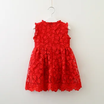 Jemná motýľ, výšivky, čipky deti šaty pre dievčatá v lete dievča šaty červené detské oblečenie vianoce