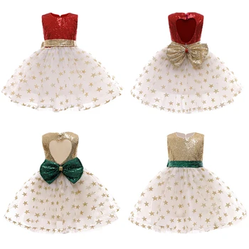 Jemnými Flitrami Dievčatá Oblečenie Vysokej Kvality Vianočný Kostým Luk Dekorácie Malá Princezná Šaty Pre Fantasy Strana Deti Šaty