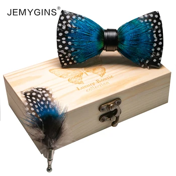 JEMYGINS 2020 Značky módnych Mužov motýlik modré pierko ručné luk brošňa darček box set svadobné výkon darček