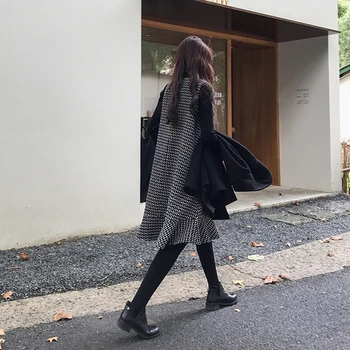 Jesenné A Zimné kórejský Dve Kus Ženy Šaty Voľné podkolienok Šaty Houndstooth Bežné Oblečenie pre Ženy Plus Veľkosť Šaty