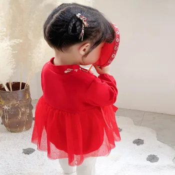 Jesenné Oblečenie Nové Dieťa Hanfu Romper Baby Girl Jumpsuit Malá Princezná Čipky, Výšivky Šaty 0-2 Rok Staré