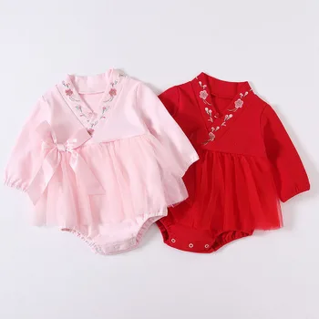Jesenné Oblečenie Nové Dieťa Hanfu Romper Baby Girl Jumpsuit Malá Princezná Čipky, Výšivky Šaty 0-2 Rok Staré