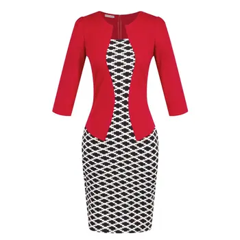 Jeseň Ceruzka Šaty Office Elegantné Plus Veľkosť Black Red Módne Žena Bodycon Vestido Dámy Pracovné Oblečenie Vintage Oblečenie Pre Ženy