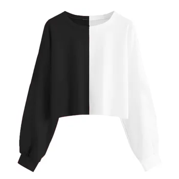 Jeseň dámy mikina dámska móda dlhým rukávom, šitie mikina krátke pulóver tričko bunda Harajuku dámy толстовка