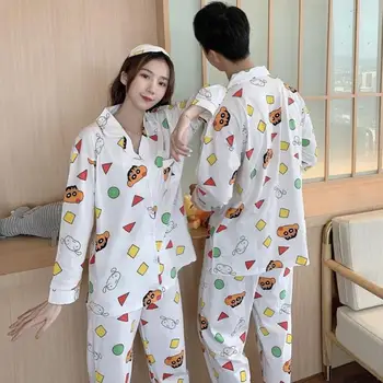 Jeseň Pár Pyžamo Nastaviť Všetky Bavlna, Dlhý Rukáv Pyžamá Ženy, Mužov, Oblečenie Pre Voľný Čas Japonskom Anime Pastelka Kawaii Milenca Nightgown Pijamas