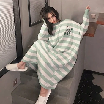 Jeseň sleepwear nové nightdress prekladané sexy nightgown plus veľkosť jednoduché bavlna voľné sukne kórejský home service pijamas ženy