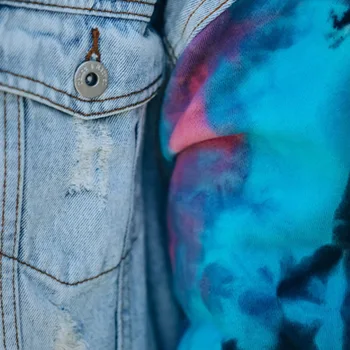Jeseň Tie Dye Kapucňou Džínsové Bundy Ženy Patchwork Vrecku Otvor Batwing Rukáv Coats Žena 2020 Módne Bežné Dámske Vrchné Oblečenie