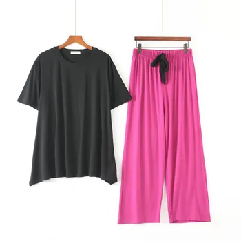 Jeseň Voľné Bežné Modálne Domáce Oblečenie pre Ženy Mäkké Atoff Domov 2 Dielna Sada Pyžamo Veľké Veľkosti Sleepwear Žien Spánku Oblek