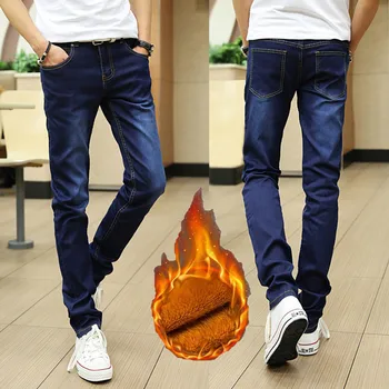 Jeseň zima 2020 Módne pánske plus velvet kórejský pánske džínsy slim mládeže úsek bežné nohy, nohavice žijúcich mužov Denim ceruzkou nohavice