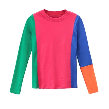 Jeseň Zima 2021 Ženy, Topy Bavlna Streetwear Plus Veľkosť Kontrast Farieb Tričko Spodnej Tričko O tvaru Pozdĺžne Blúzky 6244 50