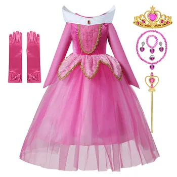 Jeseň Zima Dievčatá Pink Princess Tutu Šaty Rozprávky Šípková Ruženka Kostým Dieťa Aurora Cosplay Oblečenie Vestidos Karneval Šaty