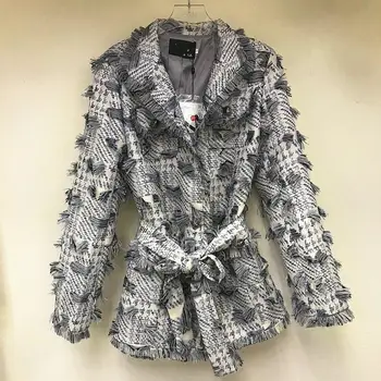 Jeseň Zima Single-Breasted malé frgrance Vlnené Kabát Ženy stojí golier Tweed vrchné oblečenie