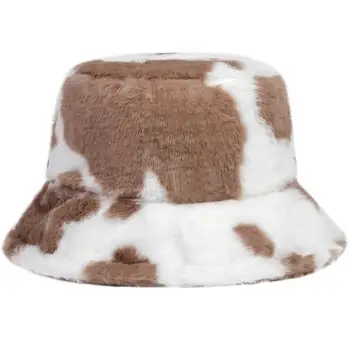 Jeseň zima Umelú Kožušinu Leopard krava dámske vedro klobúky Hrubé Teplé lady Japonský Panamské klobúky Vonkajšie Cestovné Velvet Rybár Čiapky