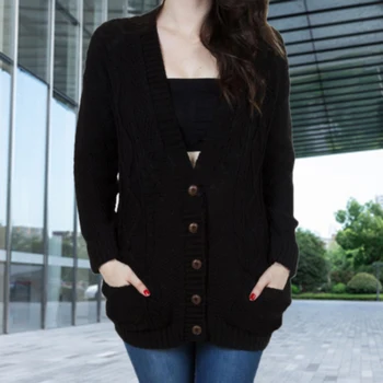 Jeseň Zima Ženy Bežné Cardigan 2020 Najnovšie Otvoriť Predné Vrecko Tlačidlo Pletený Sveter Sveter Voľné Topy Kabát Teplé Oblečenie