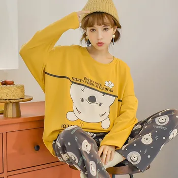 Jeseň Čisté Bavlnené Pyžamá Ženy Sladké Karikatúra Roztomilý kórejský Dlhým rukávom Plus Veľkosť Pyžamo Nastaviť Študent Bavlna Dumbo Domov Služby
