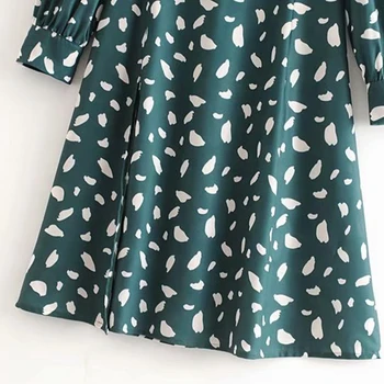 Jeseň šaty kórejský šifón šaty vintage midi šaty elegantné bežné midi šaty jeseň zelené šaty žien dlhý rukáv