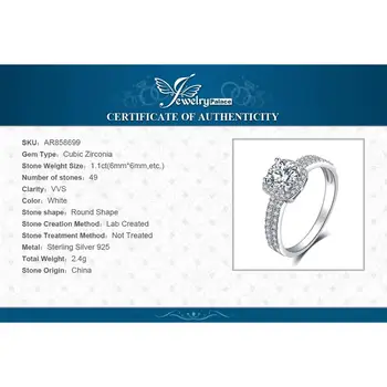JewelryPalace 1ct CZ Halo Zásnubný Prsteň 925 Sterling Silver Krúžky pre Ženy Výročie Krúžok Snubné Prstene Striebro 925 Šperky