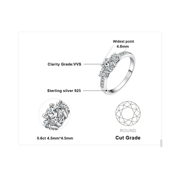 JewelryPalace 3 Kameňa CZ Zásnubný Prsteň 925 Sterling Silver Krúžky pre Ženy Výročie Krúžok Snubné Prstene Striebro 925 Šperky