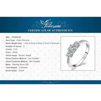 JewelryPalace 3 Kameňa CZ Zásnubný Prsteň 925 Sterling Silver Krúžky pre Ženy Výročie Krúžok Snubné Prstene Striebro 925 Šperky
