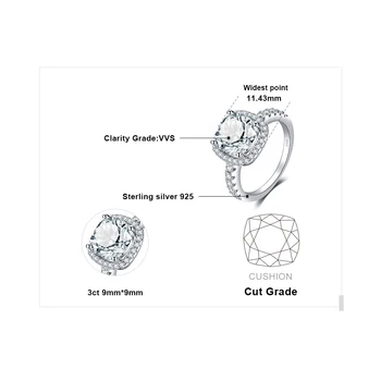 JewelryPalace 3ct CZ Halo Zásnubný Prsteň 925 Sterling Silver Krúžky pre Ženy Výročie Krúžok Snubné Prstene Striebro 925 Šperky