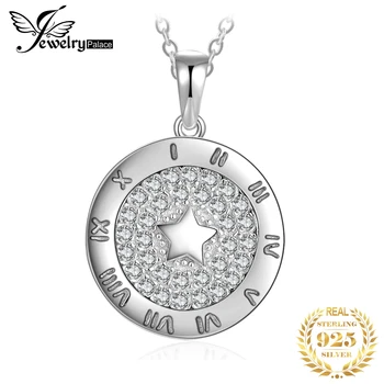 JewelryPalace Kolo Cubic Zirconia Star Kruhové Leptané Rímskou Číslicou Prívesok Náhrdelník Bez Reťazca 925 Sterling Silver Prívesok