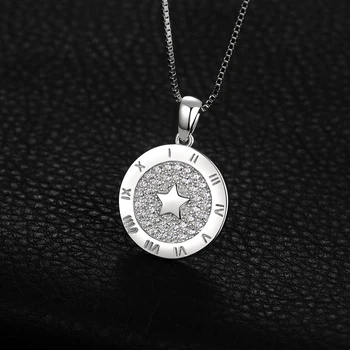 JewelryPalace Kolo Cubic Zirconia Star Kruhové Leptané Rímskou Číslicou Prívesok Náhrdelník Bez Reťazca 925 Sterling Silver Prívesok