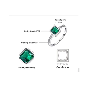 JewelryPalace Námestie Vytvorené Nano Emerald Krúžok 925 Sterling Silver Krúžky pre Ženy Zásnubný Prsteň Striebro 925 Kamene, Šperky