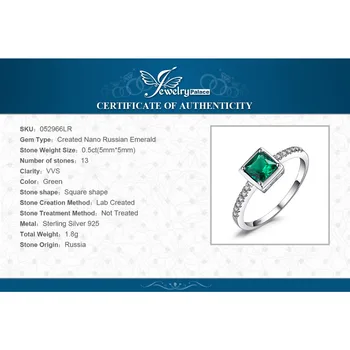 JewelryPalace Námestie Vytvorené Nano Emerald Krúžok 925 Sterling Silver Krúžky pre Ženy Zásnubný Prsteň Striebro 925 Kamene, Šperky